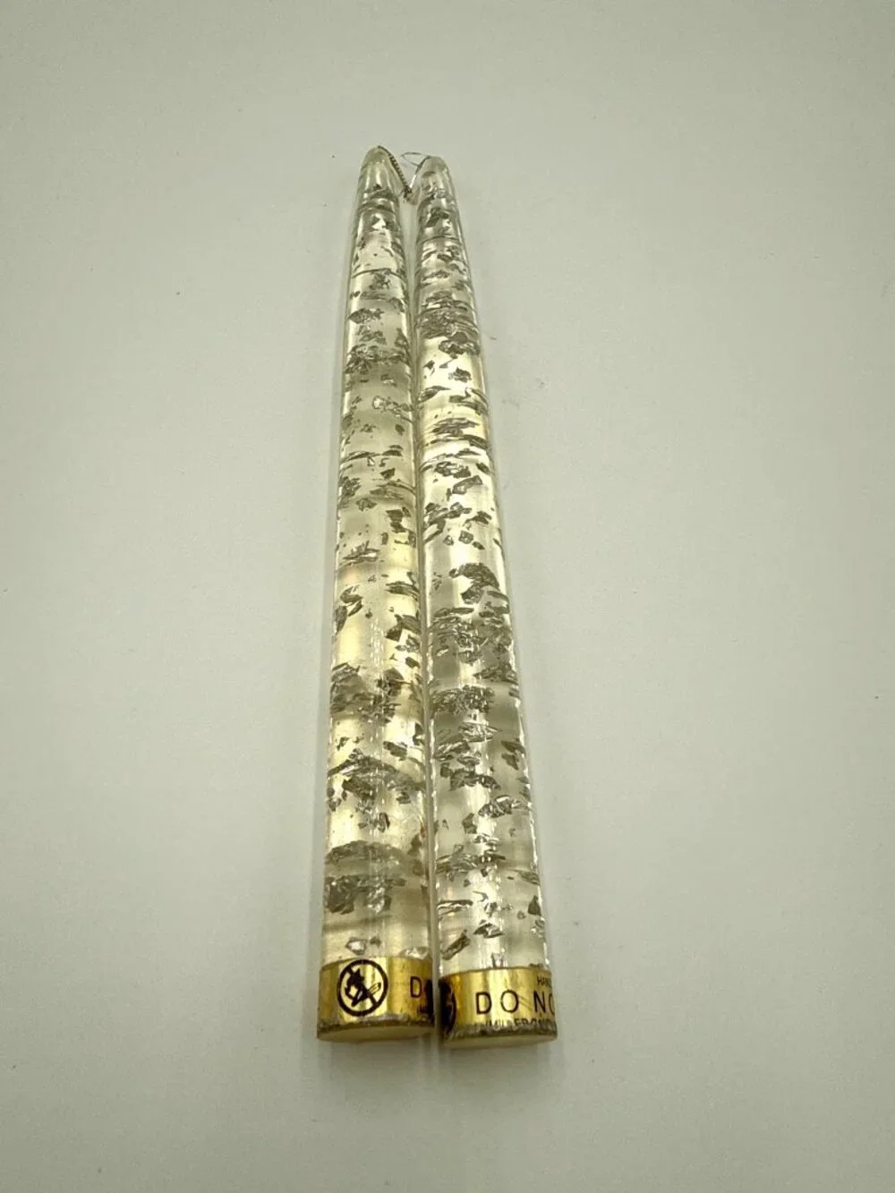 Vintage Clear Gold Silver Flakes Lucite Acrylic Candle Stick 10" Made USA MCM - Picture 1 of 4